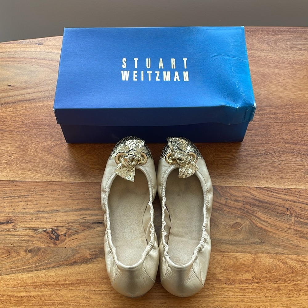 Stuart Weitzman gold ballet flats